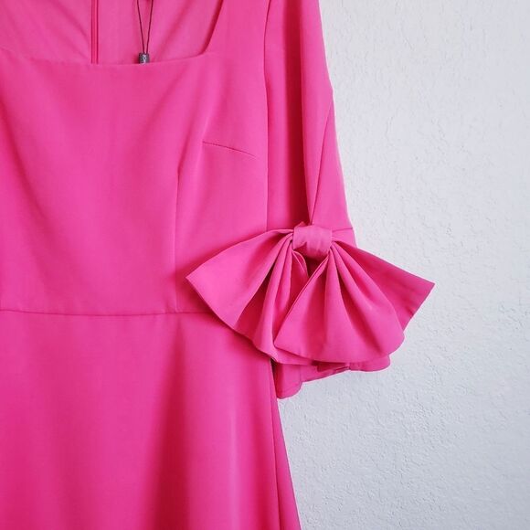 Alexia Admour Hot Pink Square Neck Half Sleeve Dress with Giant Bows - Picture 4 of 11